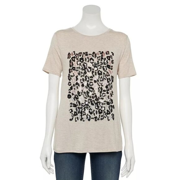 APT.9 XXL Gray Leopard Print T-Shirt With Short Sleeves & Round Neck - Picture 1 of 7